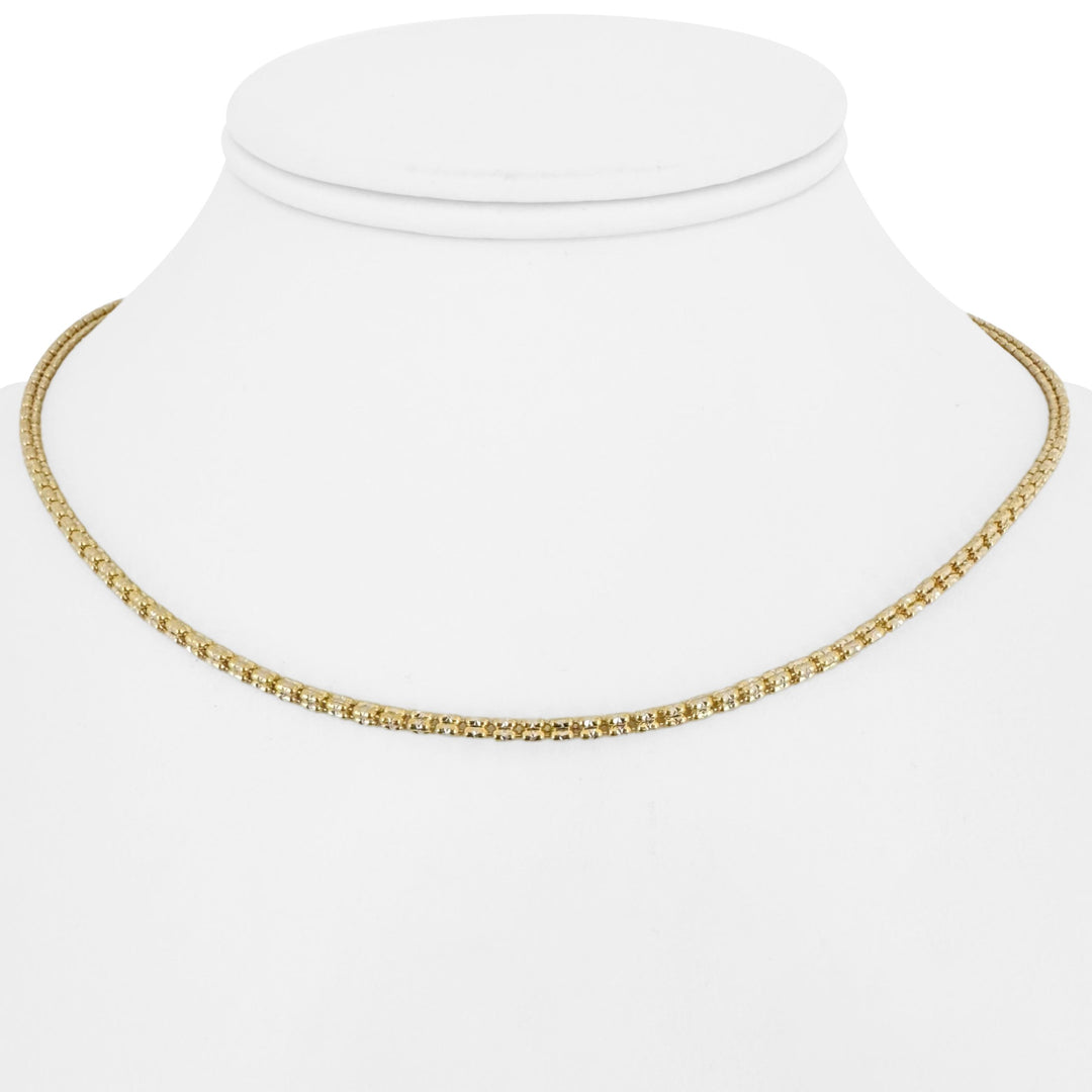 14k Yellow and White Gold 6.5g Two Tone Beaded Link Necklace 16"