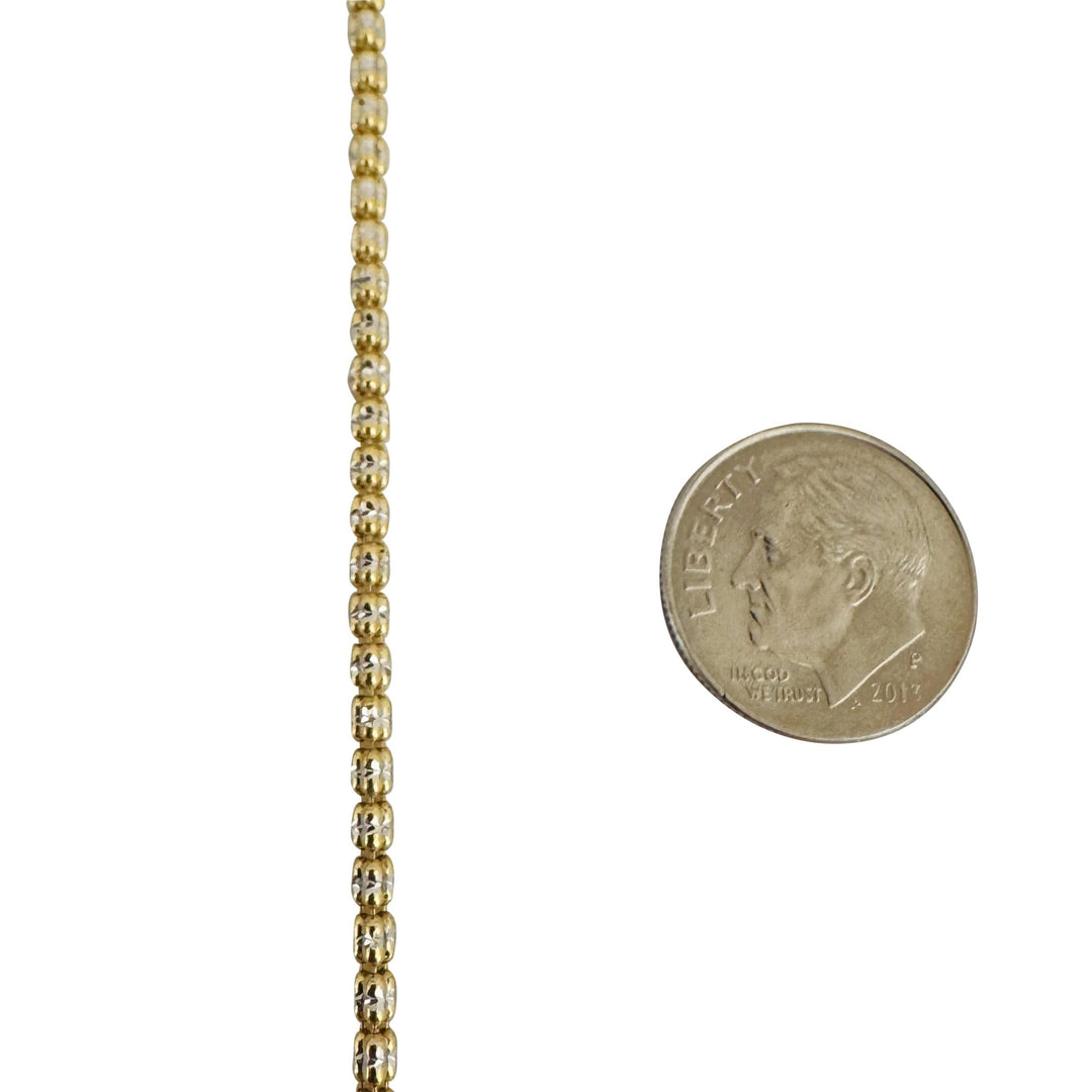14k Yellow and White Gold 6.5g Two Tone Beaded Link Necklace 16"