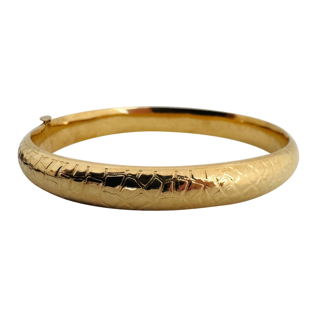 14k Yellow Gold 10g Ladies Vintage 8mm Textured Patterned Bangle Bracelet 6.5"
