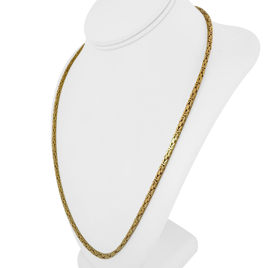 14k Yellow Gold 34.5g Solid Heavy 3mm Squared Byzantine Link Chain Necklace 24"