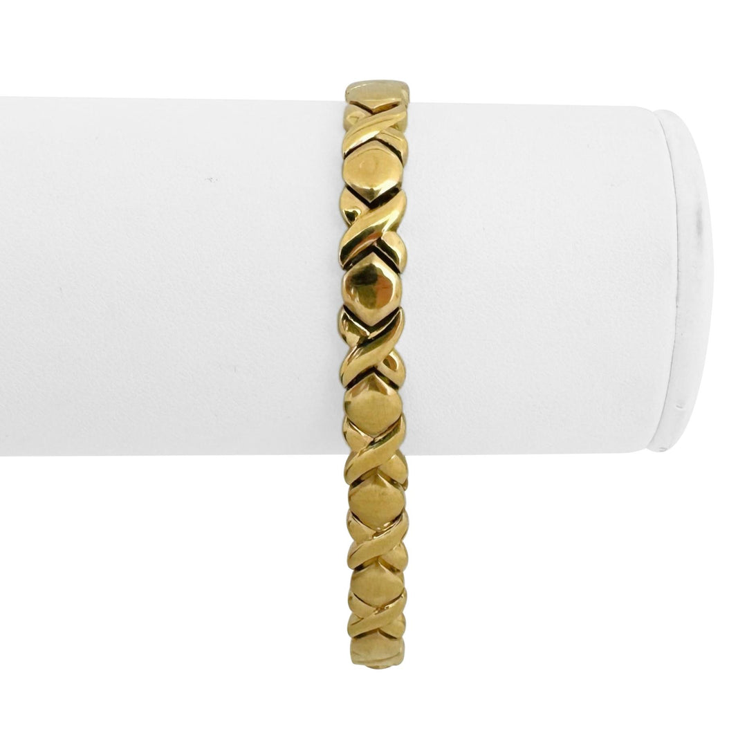 14k Yellow Gold 13g Ladies Polished Hugs and Kisses XO Link Bracelet 7"