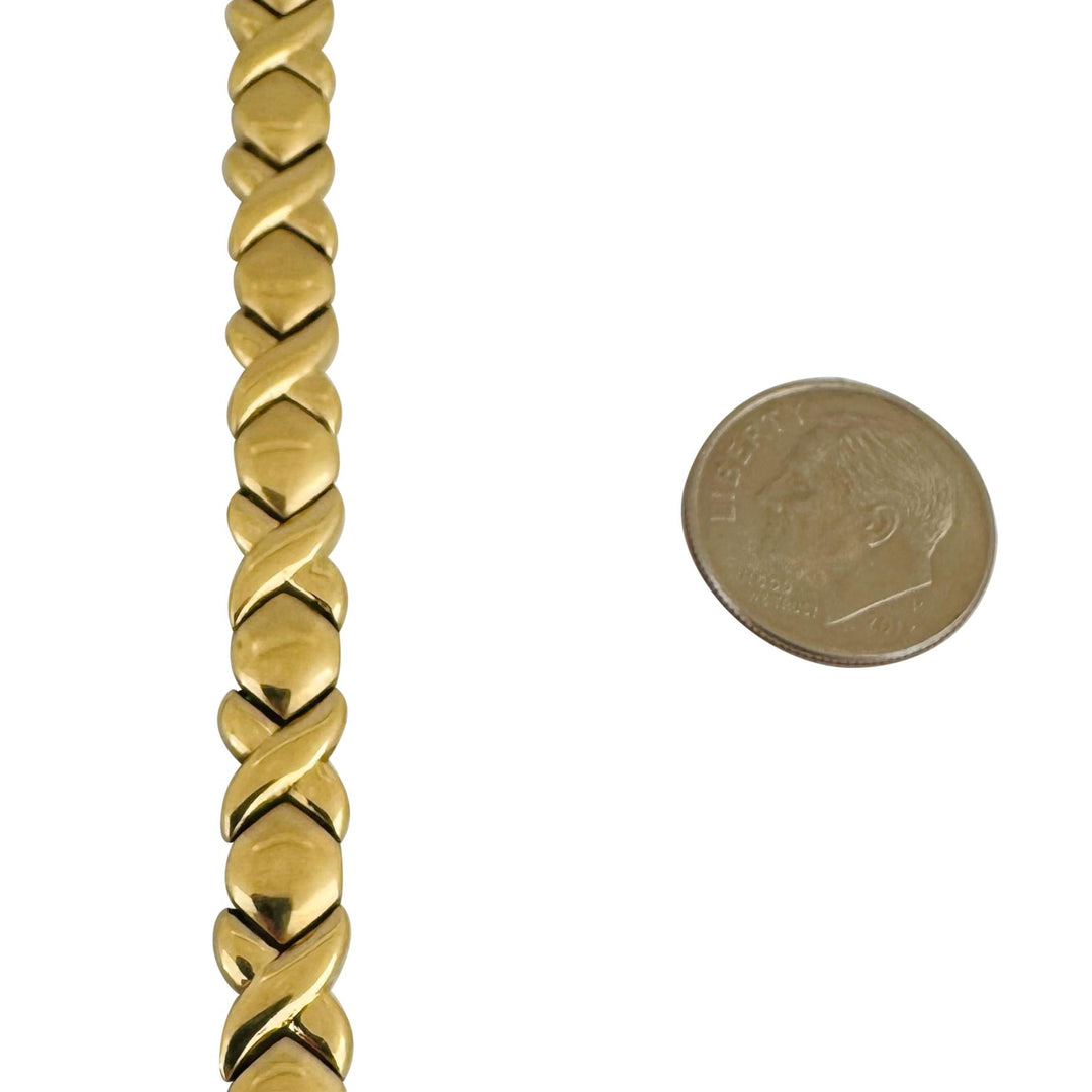 14k Yellow Gold 13g Ladies Polished Hugs and Kisses XO Link Bracelet 7"