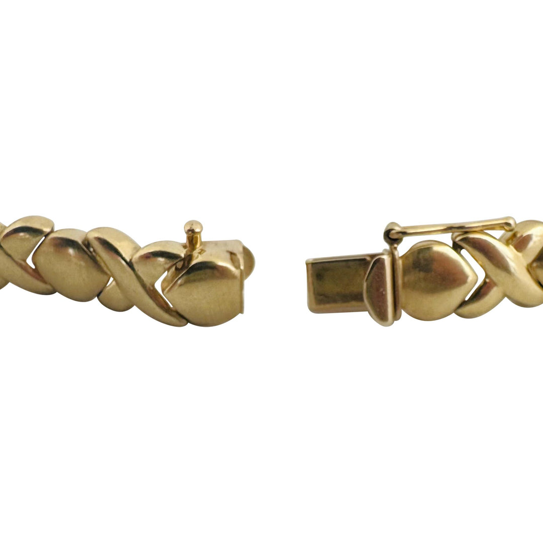 14k Yellow Gold 13g Ladies Polished Hugs and Kisses XO Link Bracelet 7"