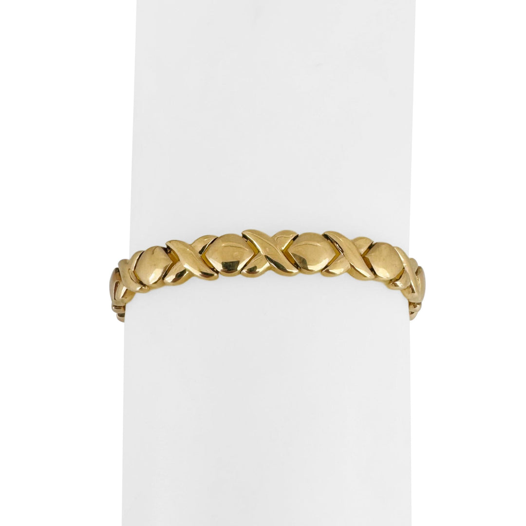 14k Yellow Gold 13g Ladies Polished Hugs and Kisses XO Link Bracelet 7"