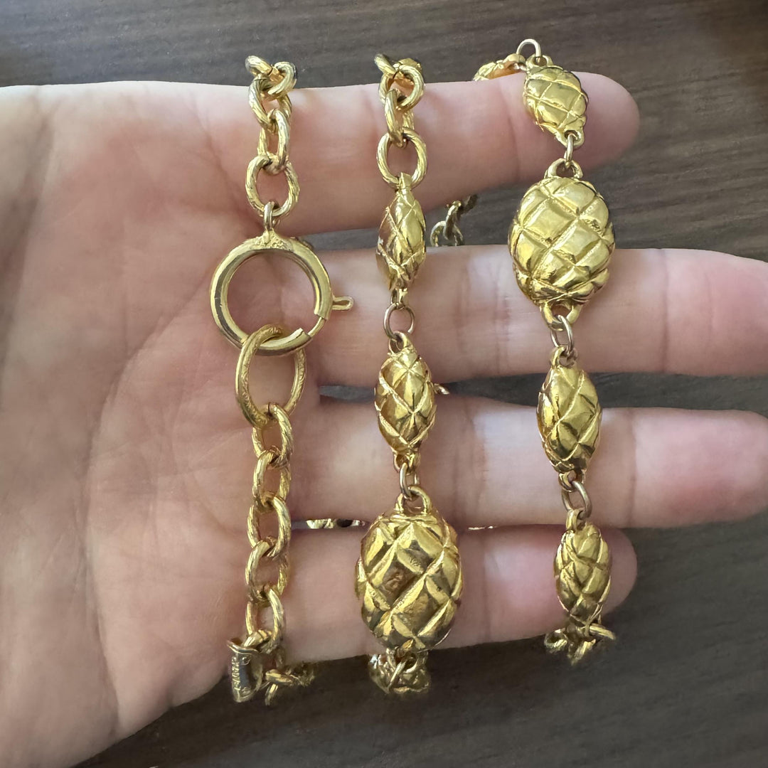 Chanel Vintage Gold Plated Heavy 110g Fancy Cable Link Chain Necklace France 34"
