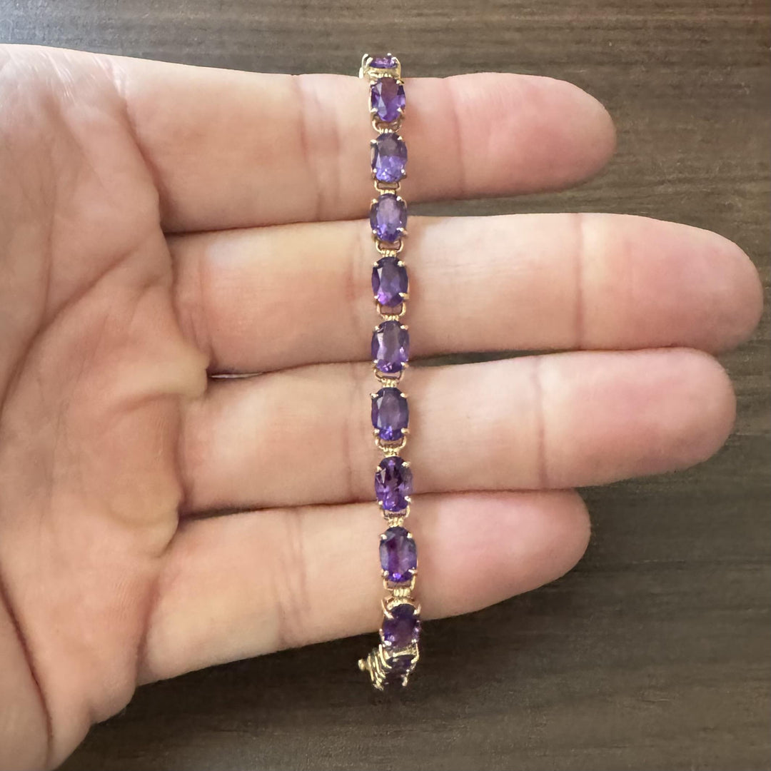 14k Yellow Gold and Oval Cut Amethyst 8.6g Ladies Bracelet 7"