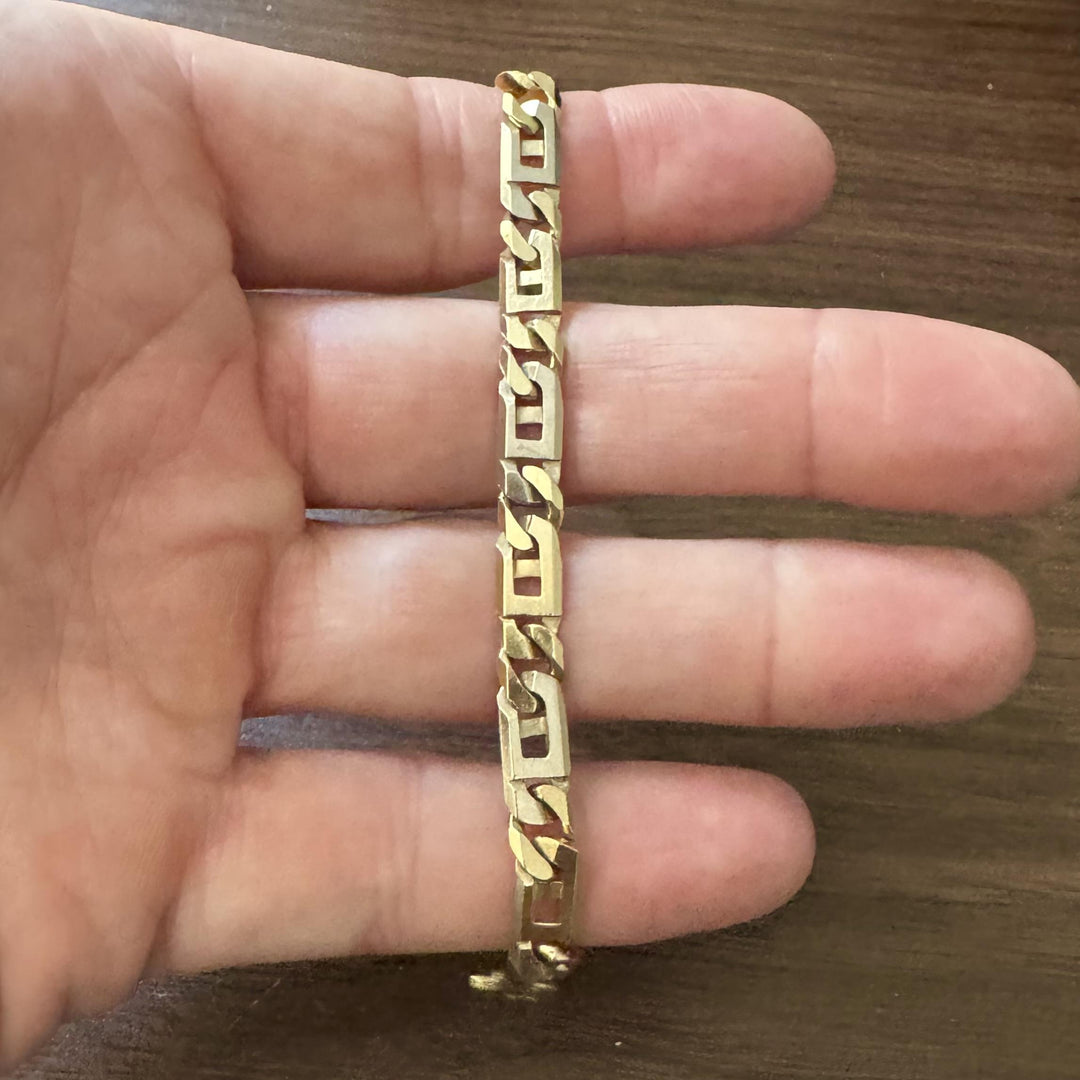 14k Two Tone Gold 19.4g Solid Men's Fancy Figarucci Link Bracelet Italy 8.25"
