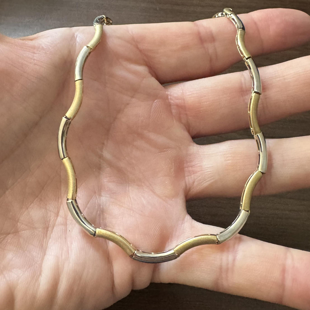 14k Yellow and White Gold 18.6g Two Tone Fancy Wave Link Necklace 17"