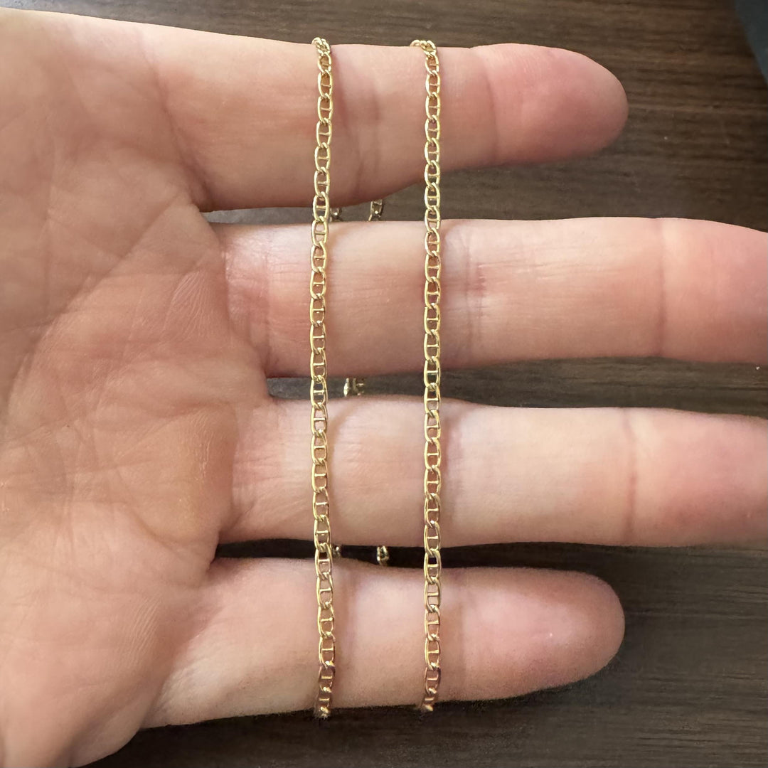 14k Yellow Gold 5.6g Light Thin 2.2mm Mariner Link Chain Necklace Italy 17.5"