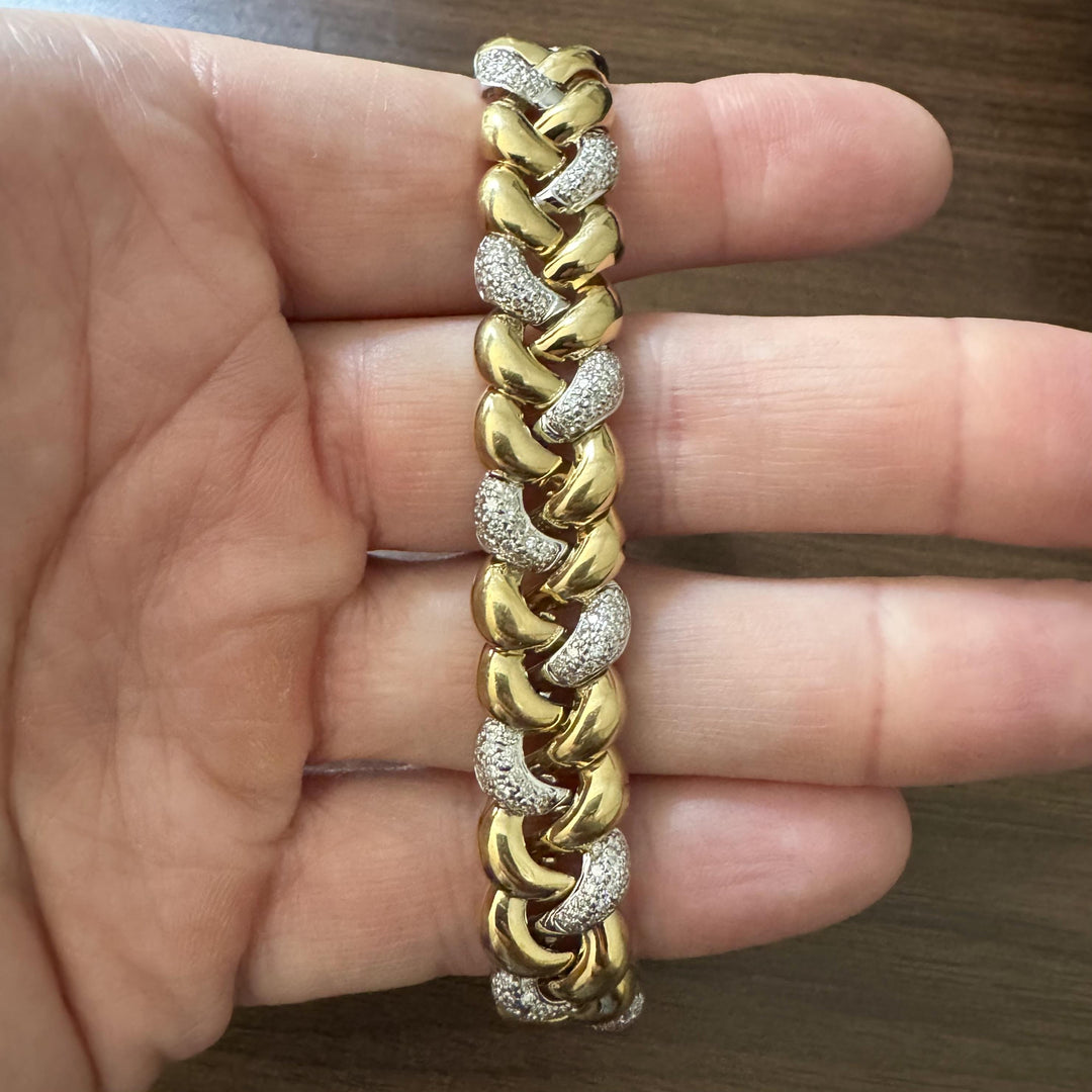 18k Yellow Gold and 2.75cttw Diamond 44.2g Heavy Fancy Link Bracelet 7.5"