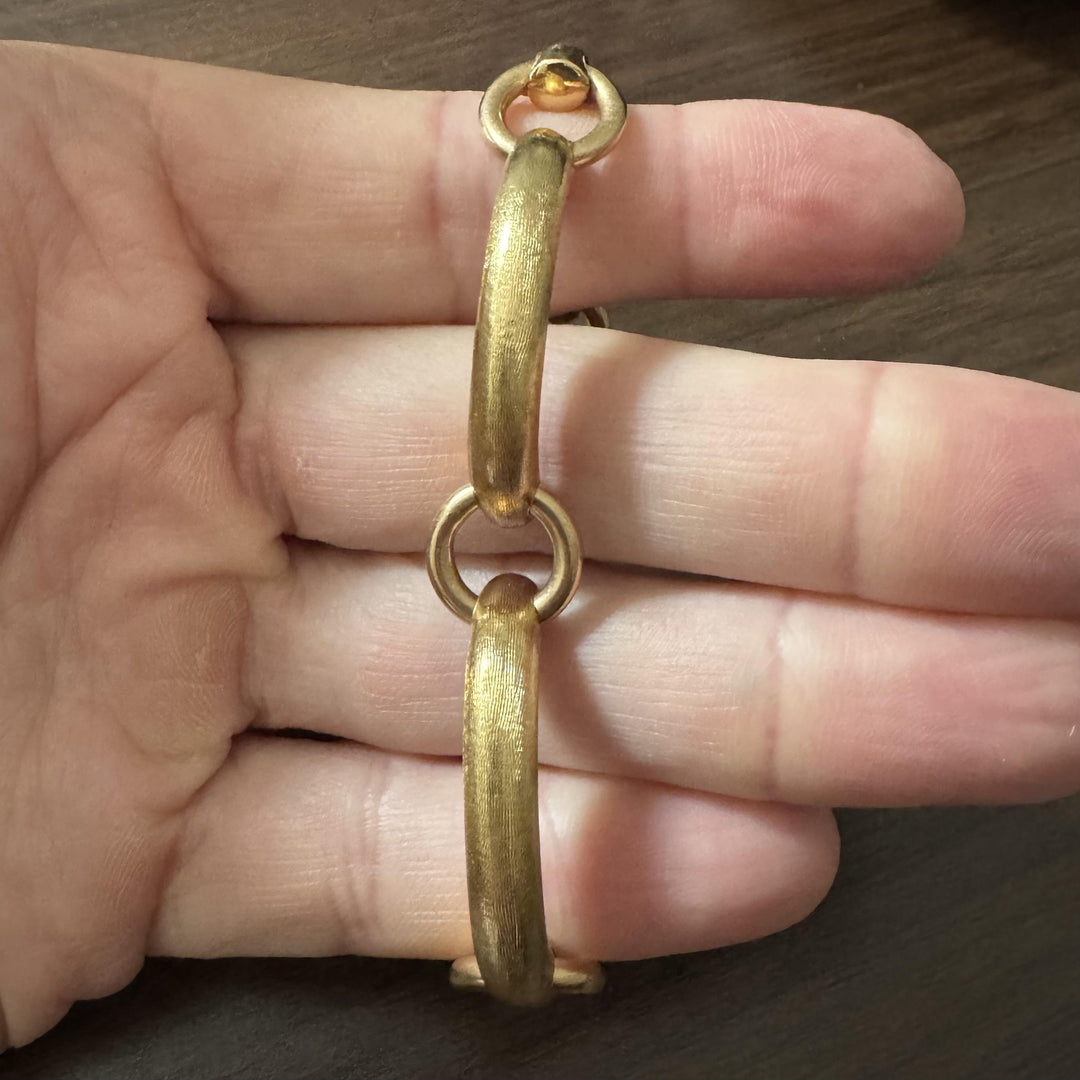 18k Yellow Gold 37g Brushed Finish Vintage Curved Bar Link Bracelet Italy 7.75"