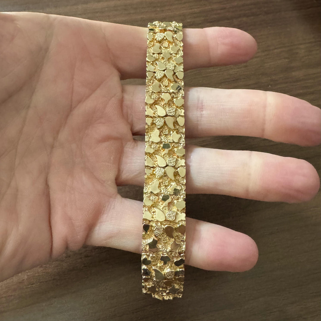 14k Yellow Gold 45.2g Solid Heavy 16mm Chunky Nugget Link Bracelet 7.75"