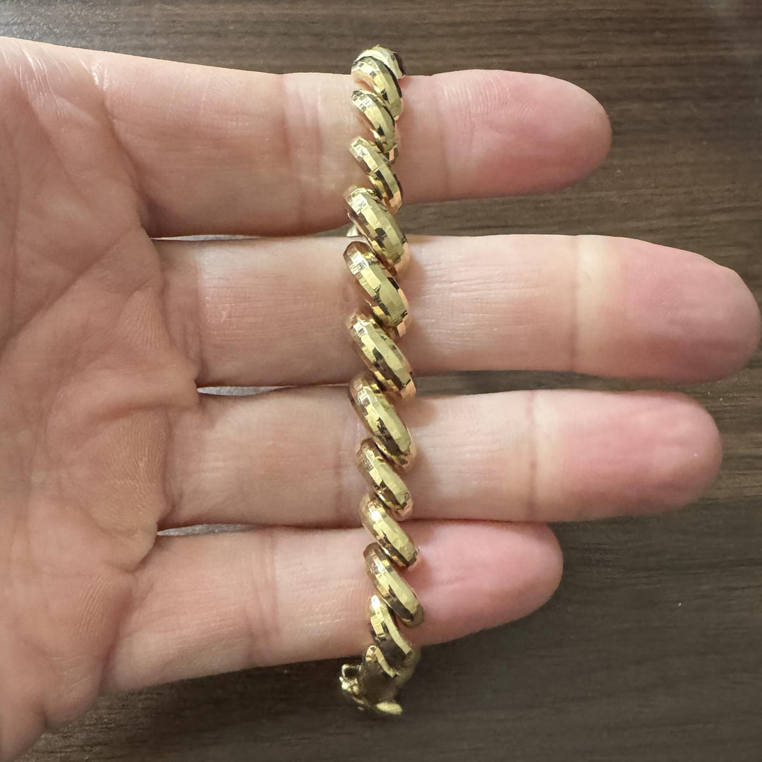 14k Yellow Gold 13.8g Beveled Graduated San Marco Link Bracelet Peru 7.75"