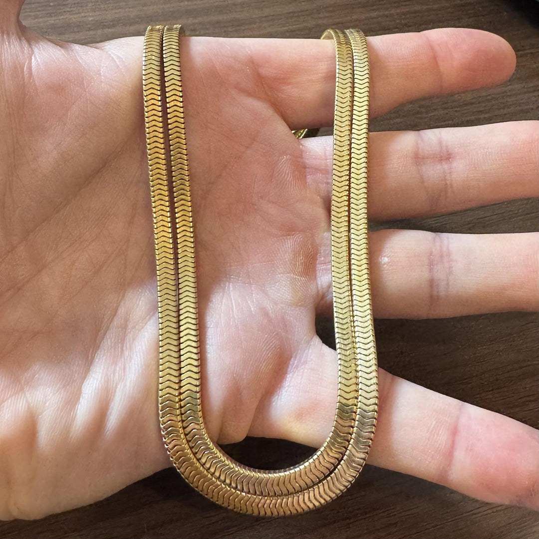 14k Yellow Gold 78g Very Heavy Vintage Double Strand Squared Snake Necklace 15"