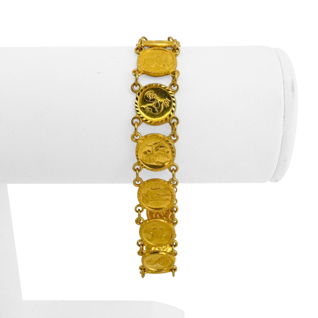 24k Pure Yellow Gold 16.6g Ladies Animal Coin Charm Link Bracelet 7"
