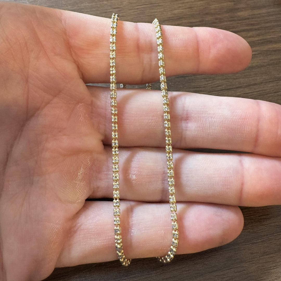 14k Yellow and White Gold 6.5g Two Tone Beaded Link Necklace 16"