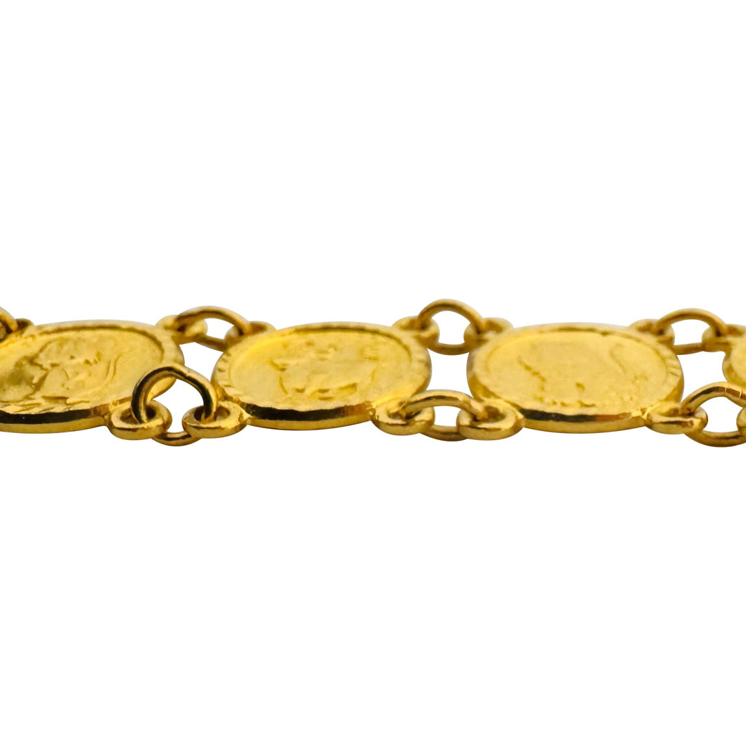 24k Pure Yellow Gold 16.6g Ladies Animal Coin Charm Link Bracelet 7"