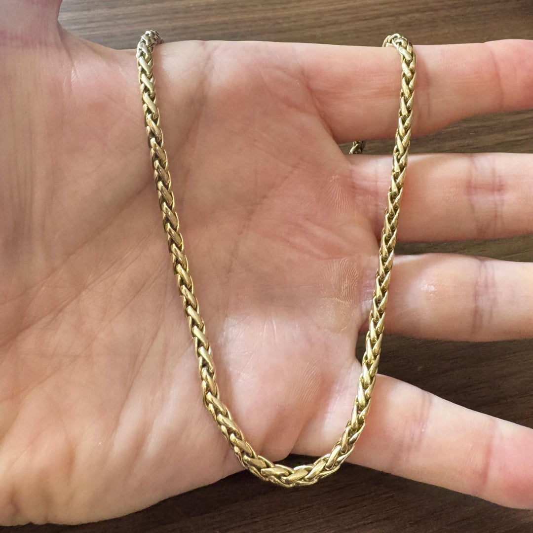 14k Yellow Gold 14g Ladies Polished 4mm Wheat Link Chain Necklace Italy 16"