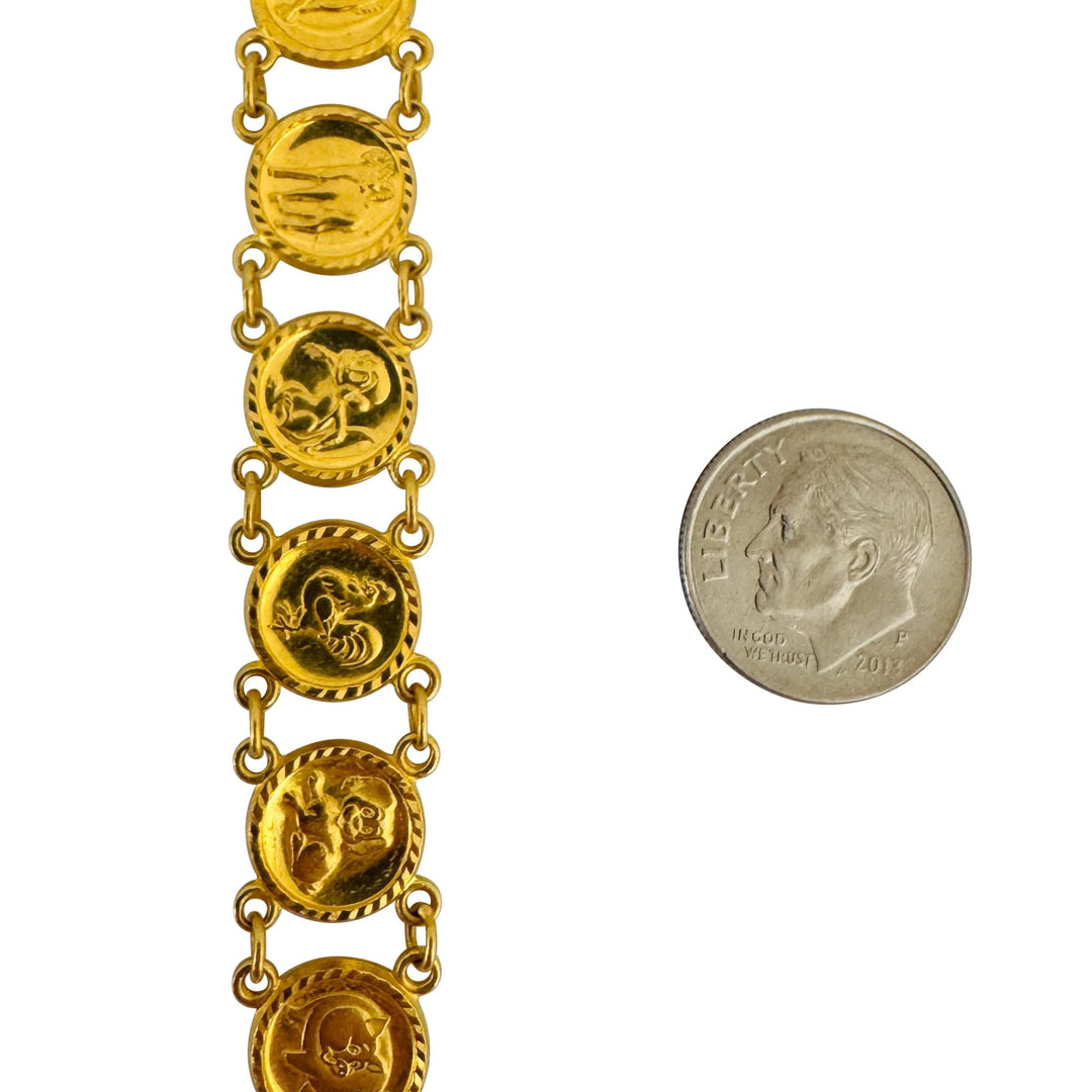 24k Pure Yellow Gold 16.6g Ladies Animal Coin Charm Link Bracelet 7"