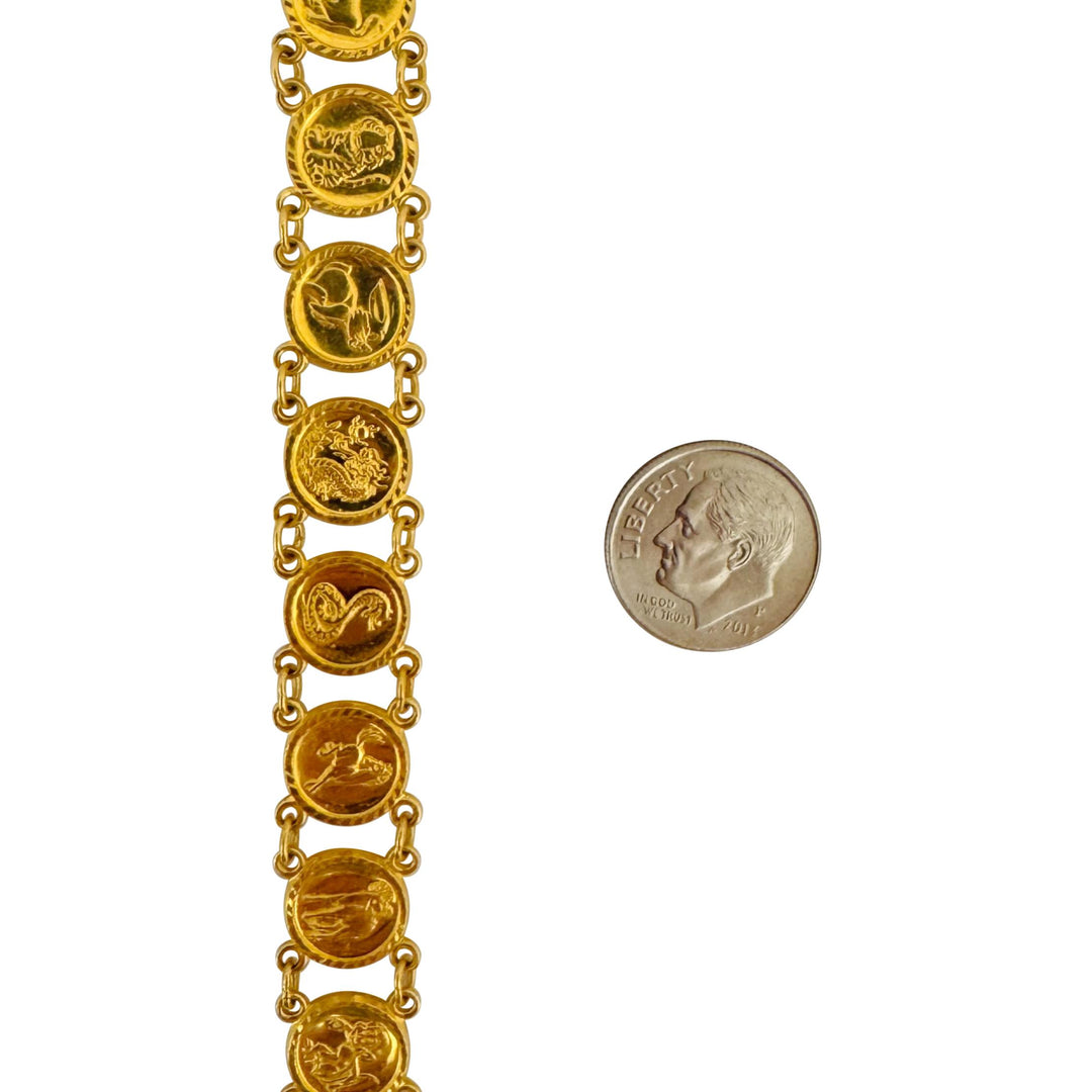 24k Pure Yellow Gold 16.6g Ladies Animal Coin Charm Link Bracelet 7"