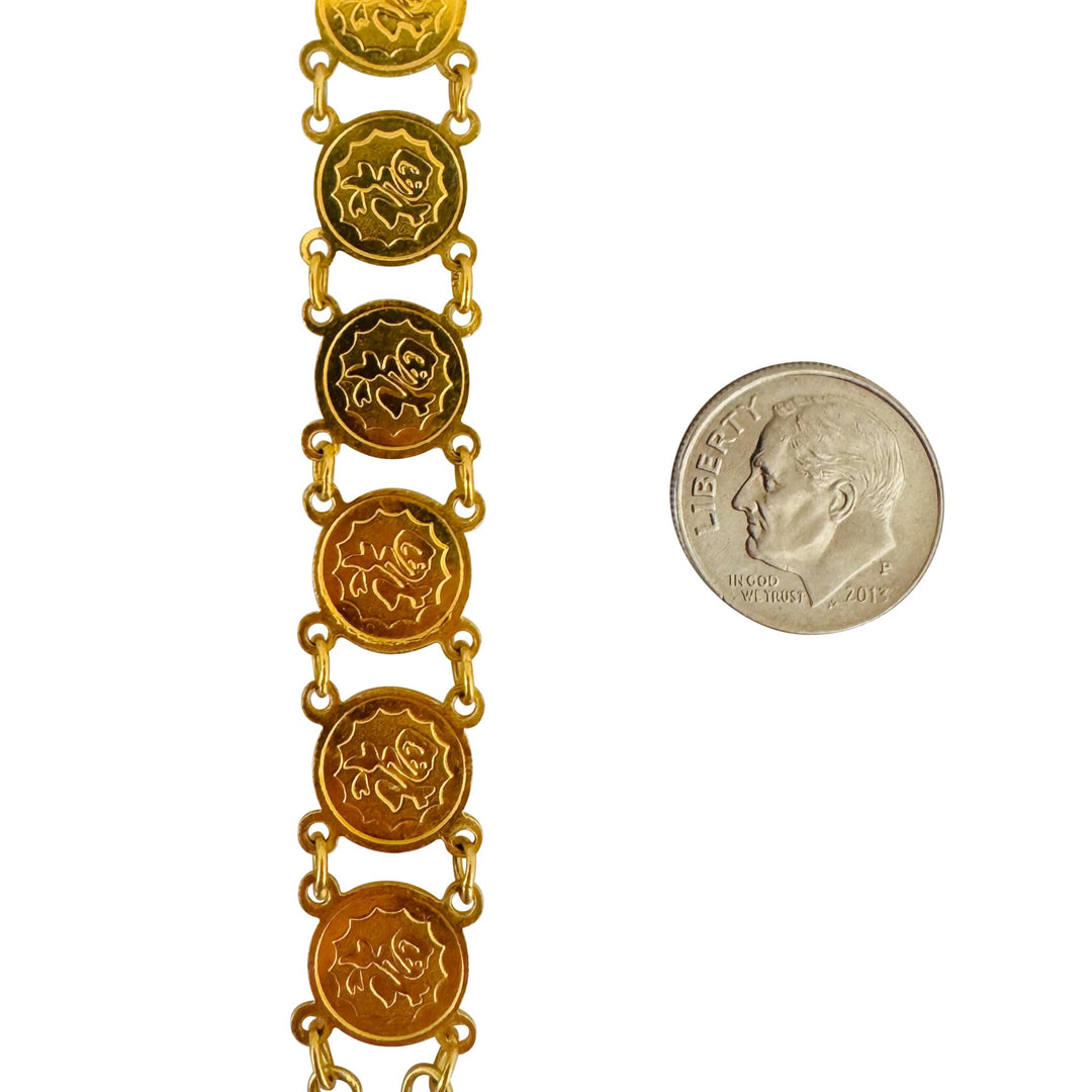 24k Pure Yellow Gold 16.6g Ladies Animal Coin Charm Link Bracelet 7"