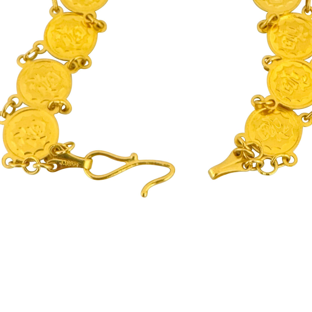 24k Pure Yellow Gold 16.6g Ladies Animal Coin Charm Link Bracelet 7"