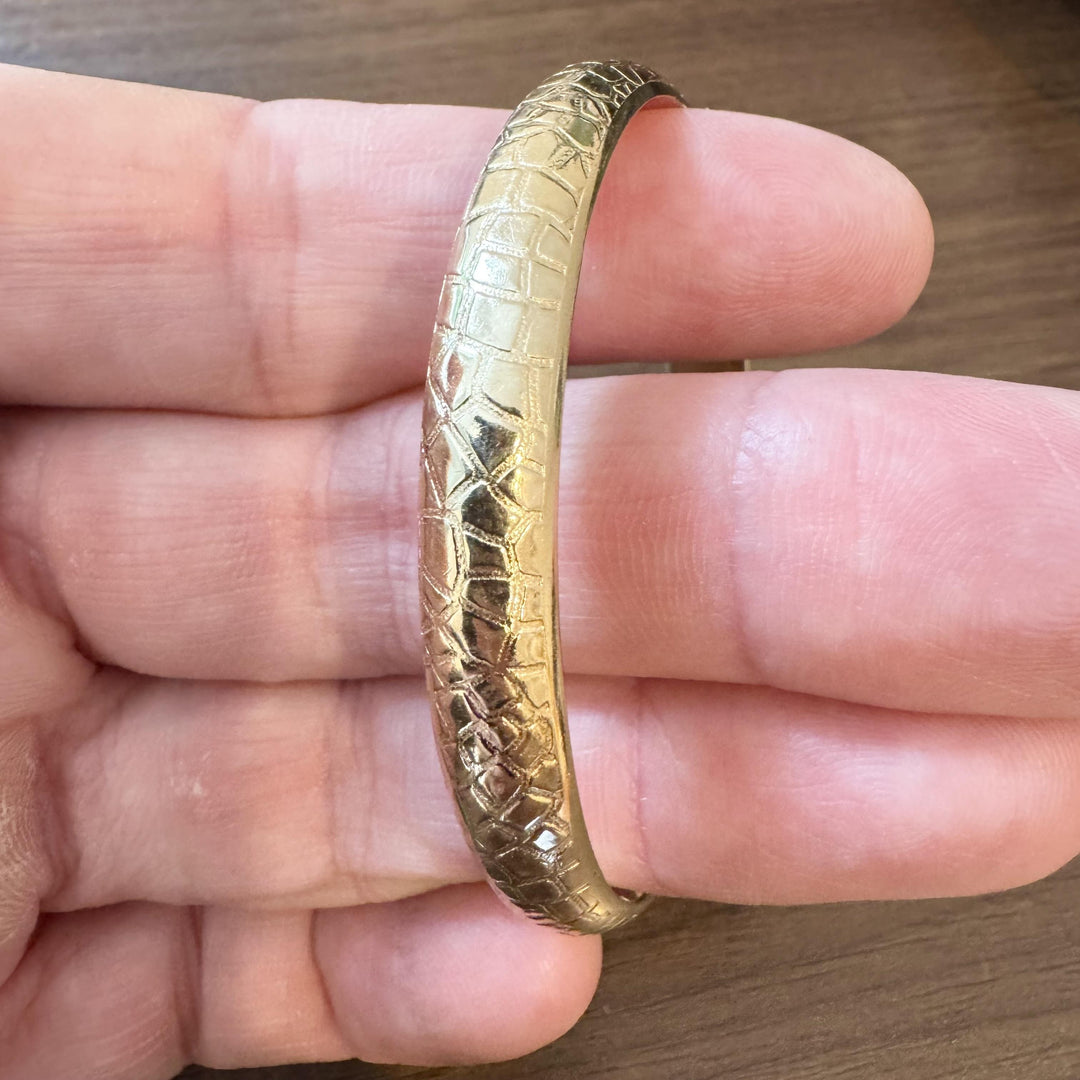14k Yellow Gold 10g Ladies Vintage 8mm Textured Patterned Bangle Bracelet 6.5"