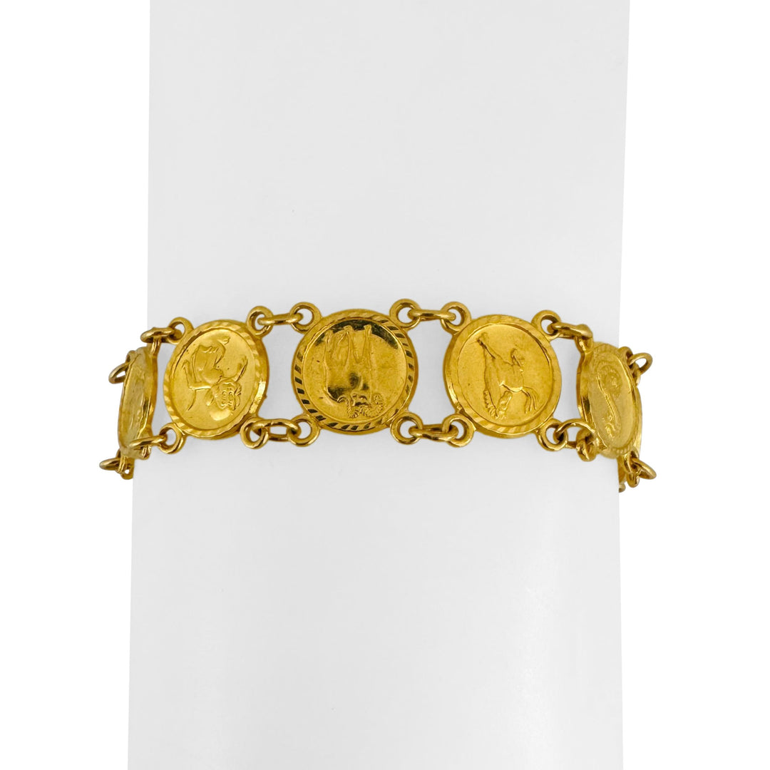 24k Pure Yellow Gold 16.6g Ladies Animal Coin Charm Link Bracelet 7"