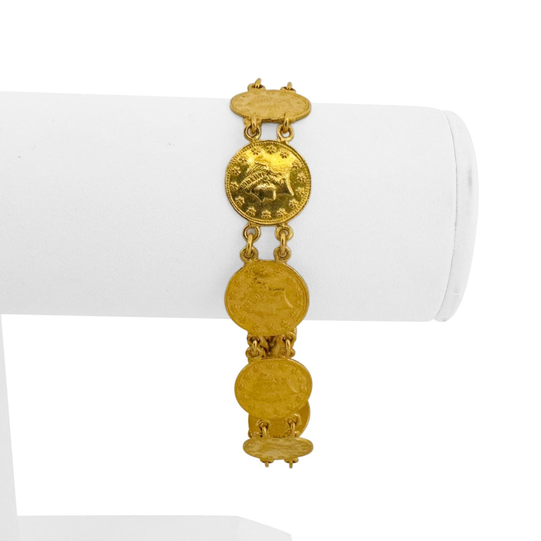 24k Pure Yellow Gold 31.2g Solid Heavy Coin Link Bracelet 7.5"
