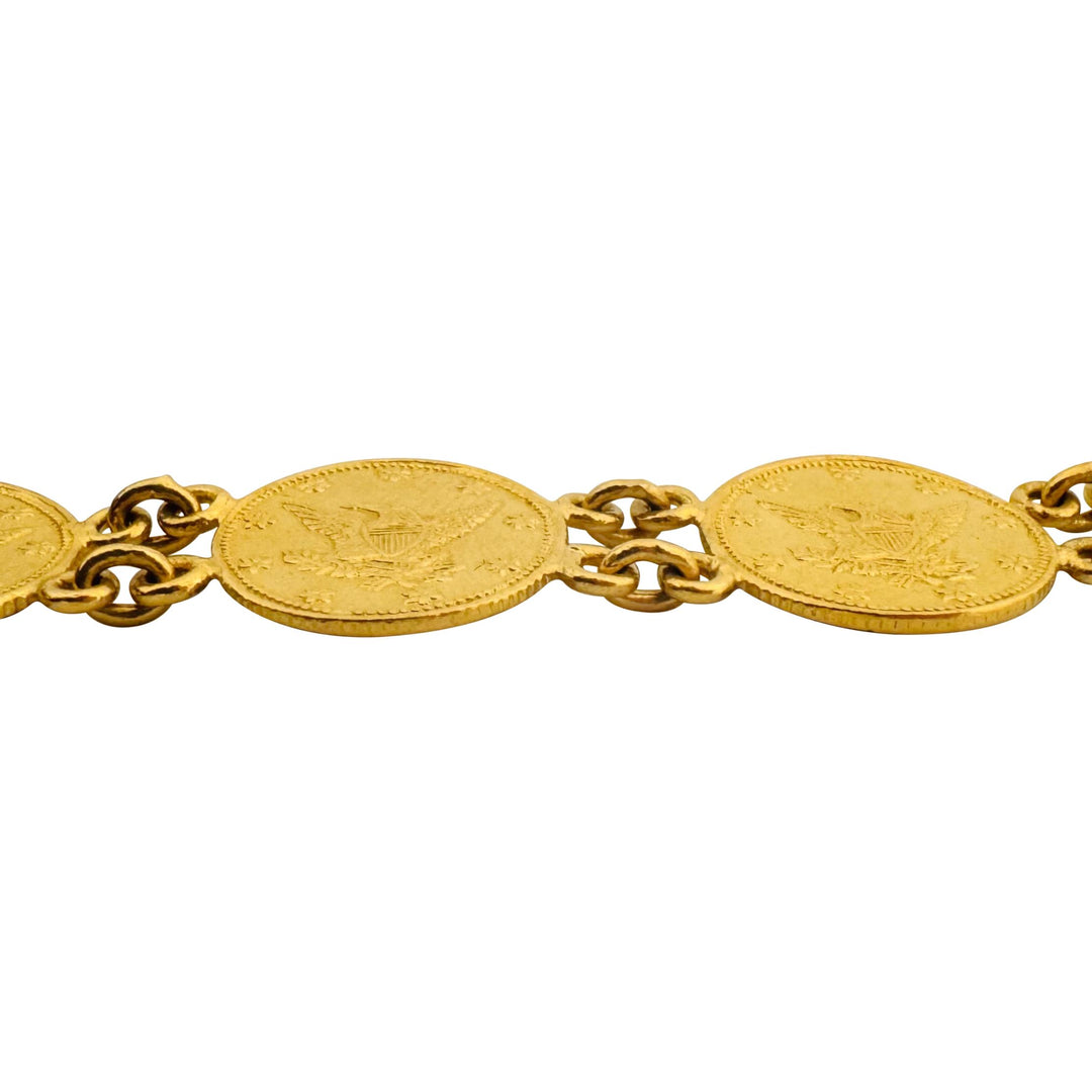 24k Pure Yellow Gold 31.2g Solid Heavy Coin Link Bracelet 7.5"