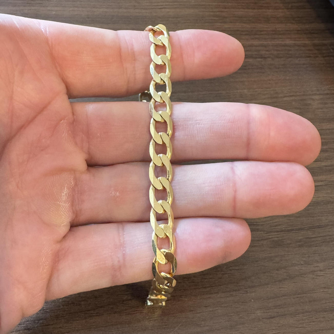 14k Yellow Gold 13.8g Solid Flat Men's 7mm Curb Link Bracelet 8.5"