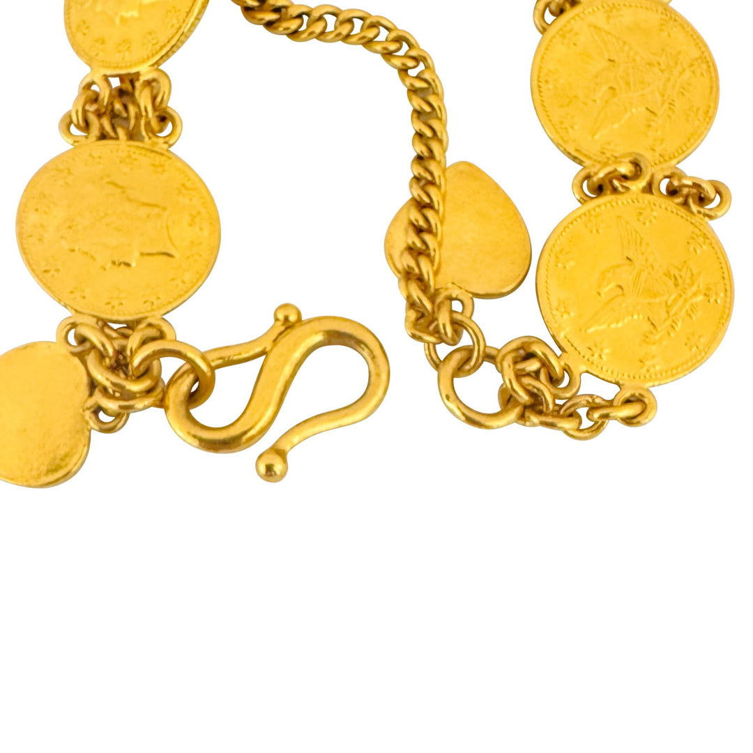 24k Pure Yellow Gold 31.2g Solid Heavy Coin Link Bracelet 7.5"