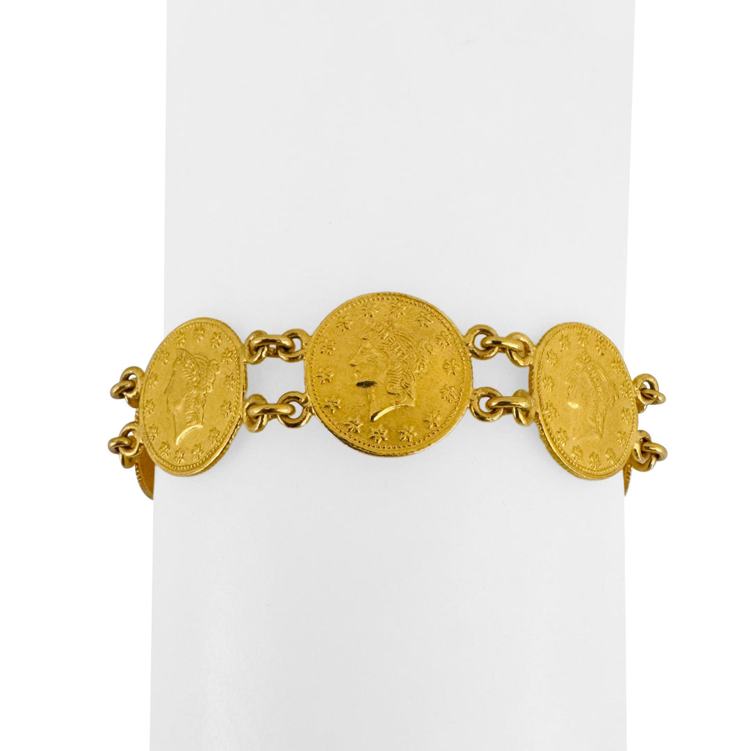 24k Pure Yellow Gold 31.2g Solid Heavy Coin Link Bracelet 7.5"