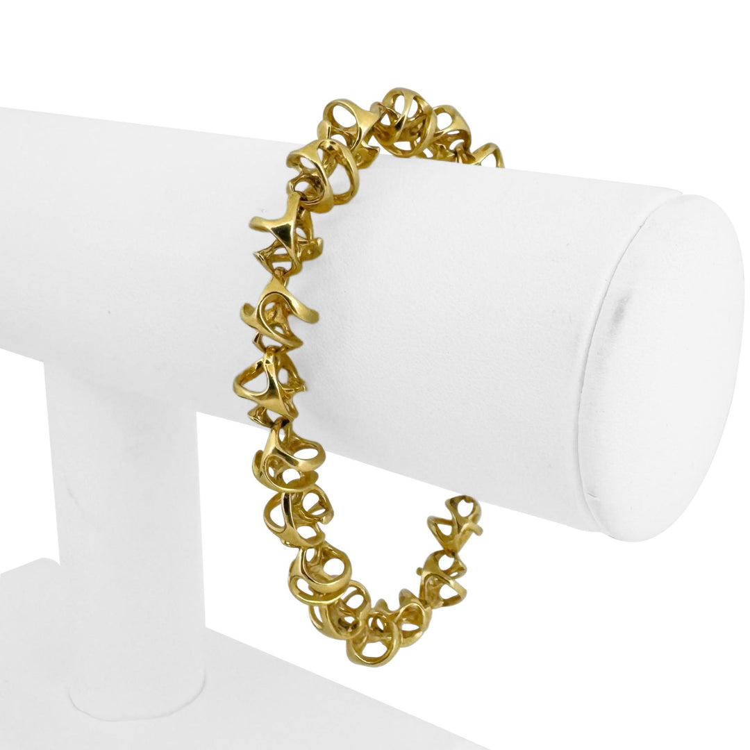 18k Yellow Gold 28g Solid Heavy Unique Abstract Link Bracelet 7.25"