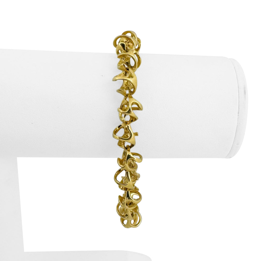 18k Yellow Gold 28g Solid Heavy Unique Abstract Link Bracelet 7.25"