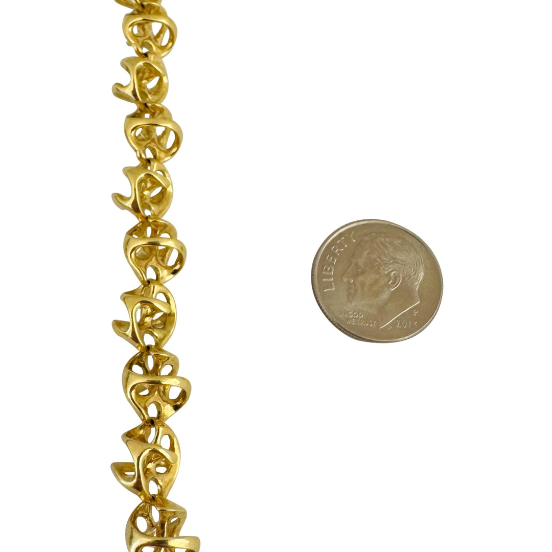 18k Yellow Gold 28g Solid Heavy Unique Abstract Link Bracelet 7.25"