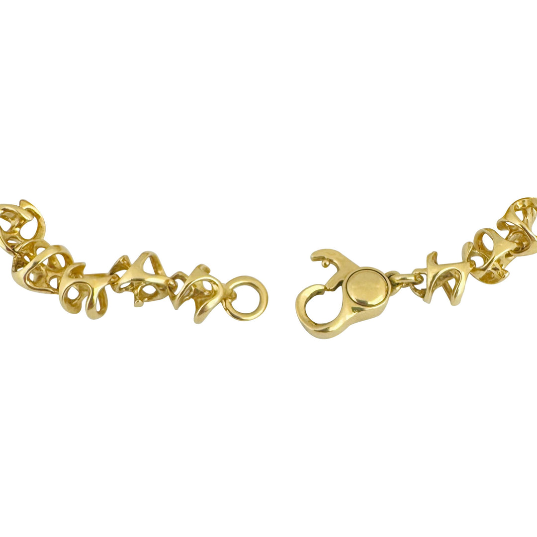 18k Yellow Gold 28g Solid Heavy Unique Abstract Link Bracelet 7.25"