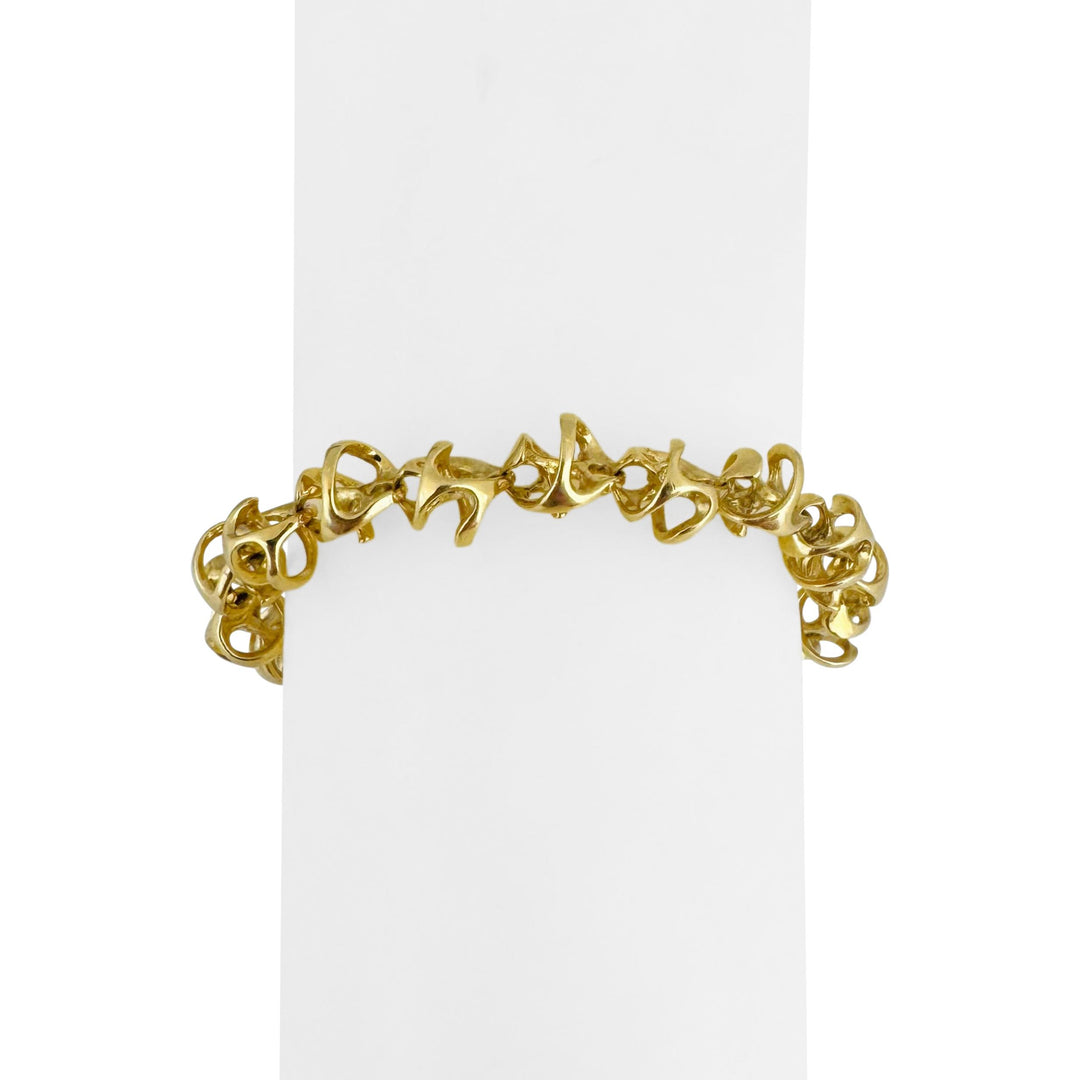 18k Yellow Gold 28g Solid Heavy Unique Abstract Link Bracelet 7.25"