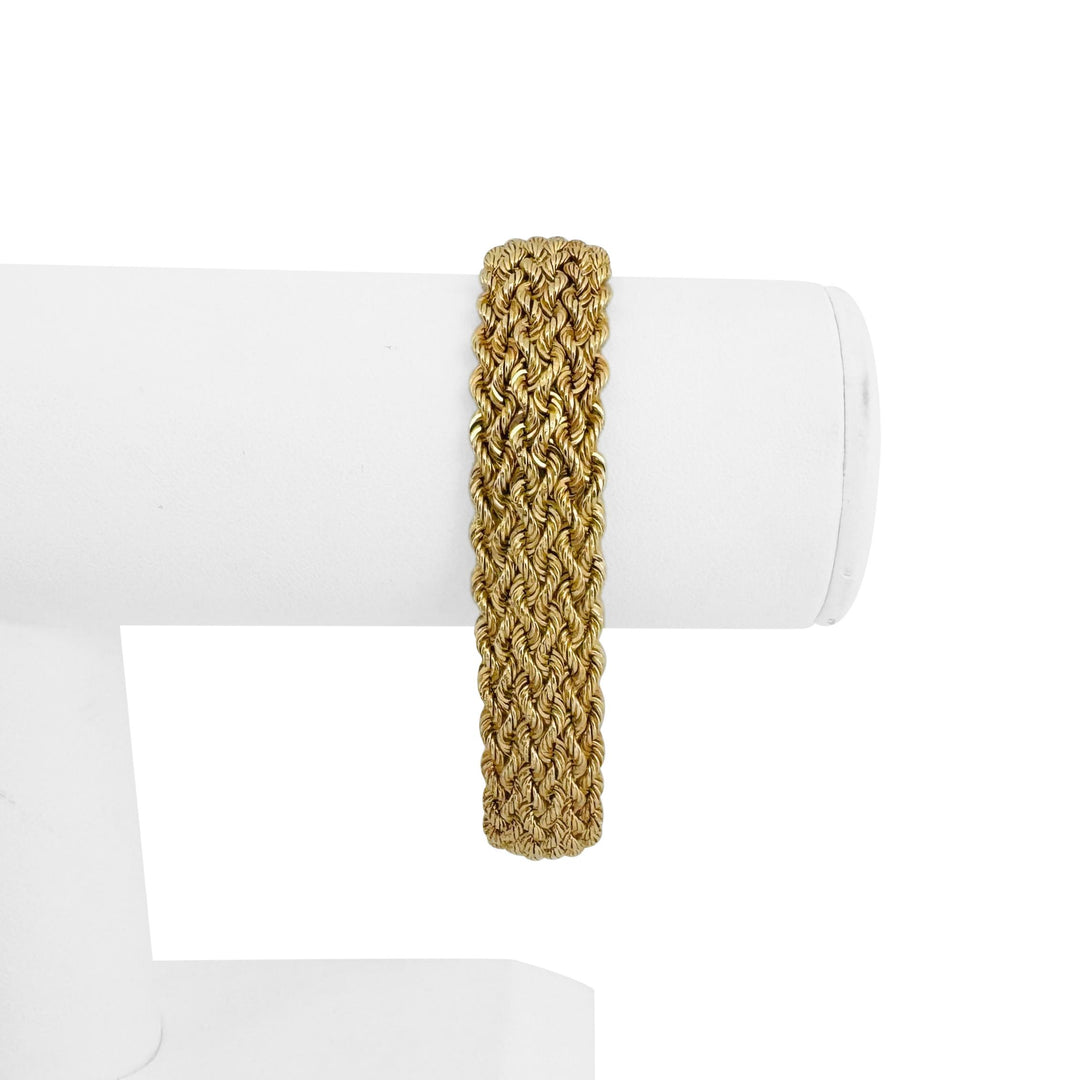 14k Yellow Gold 12.2g Hollow Ladies 14mm Braided Rope Bracelet Peru 7.5"