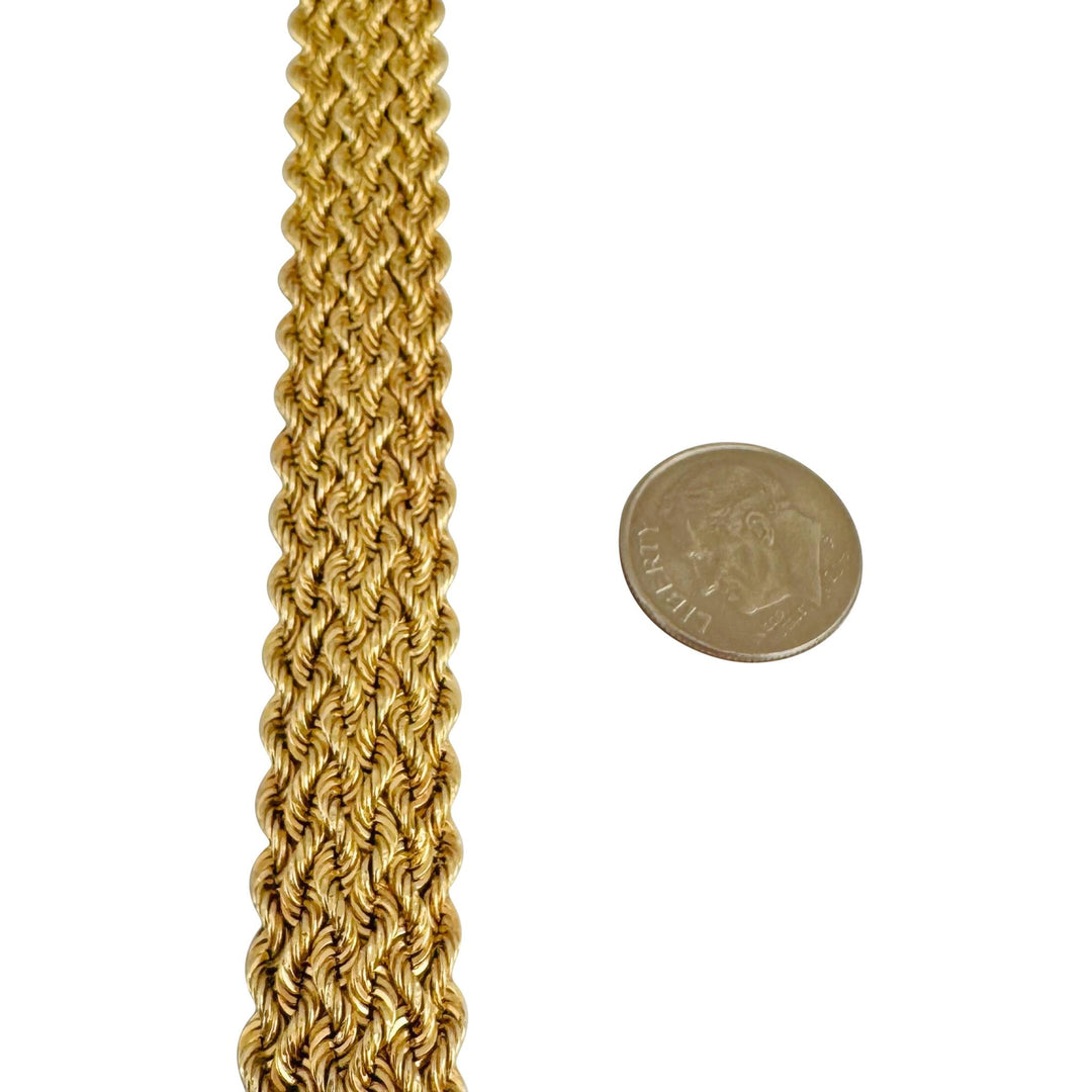 14k Yellow Gold 12.2g Hollow Ladies 14mm Braided Rope Bracelet Peru 7.5"