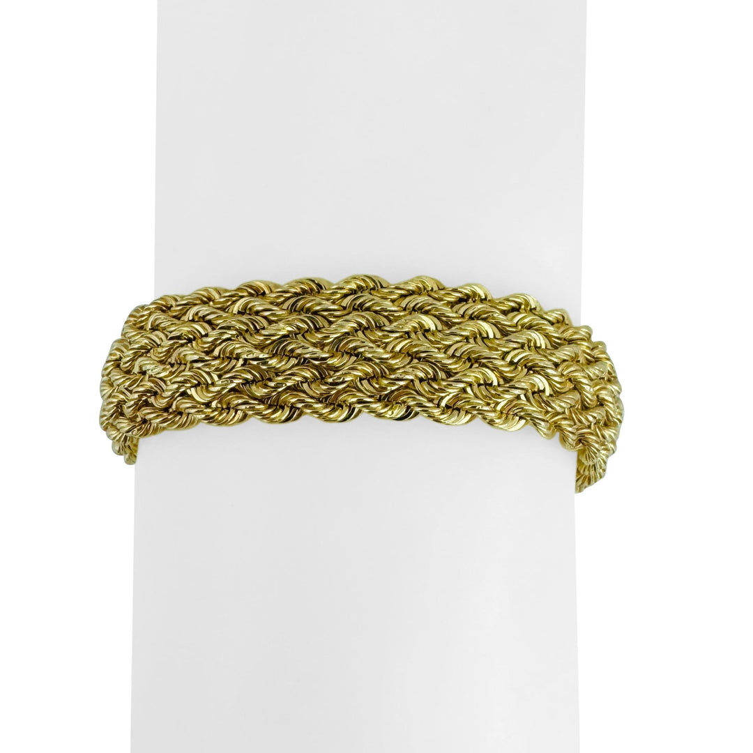 14k Yellow Gold 12.2g Hollow Ladies 14mm Braided Rope Bracelet Peru 7.5"