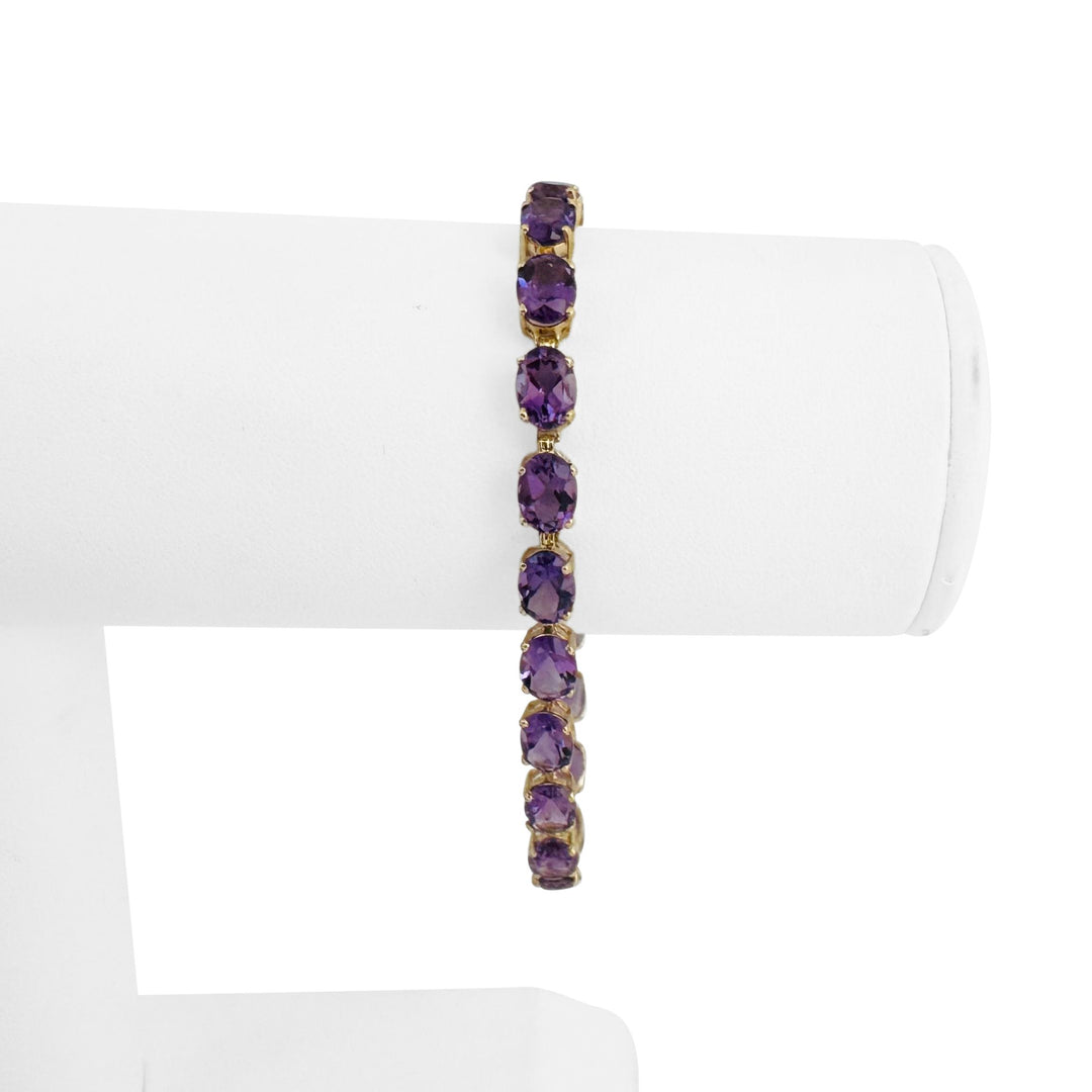 14k Yellow Gold and Amethyst 8g Ladies Link Bracelet 7"