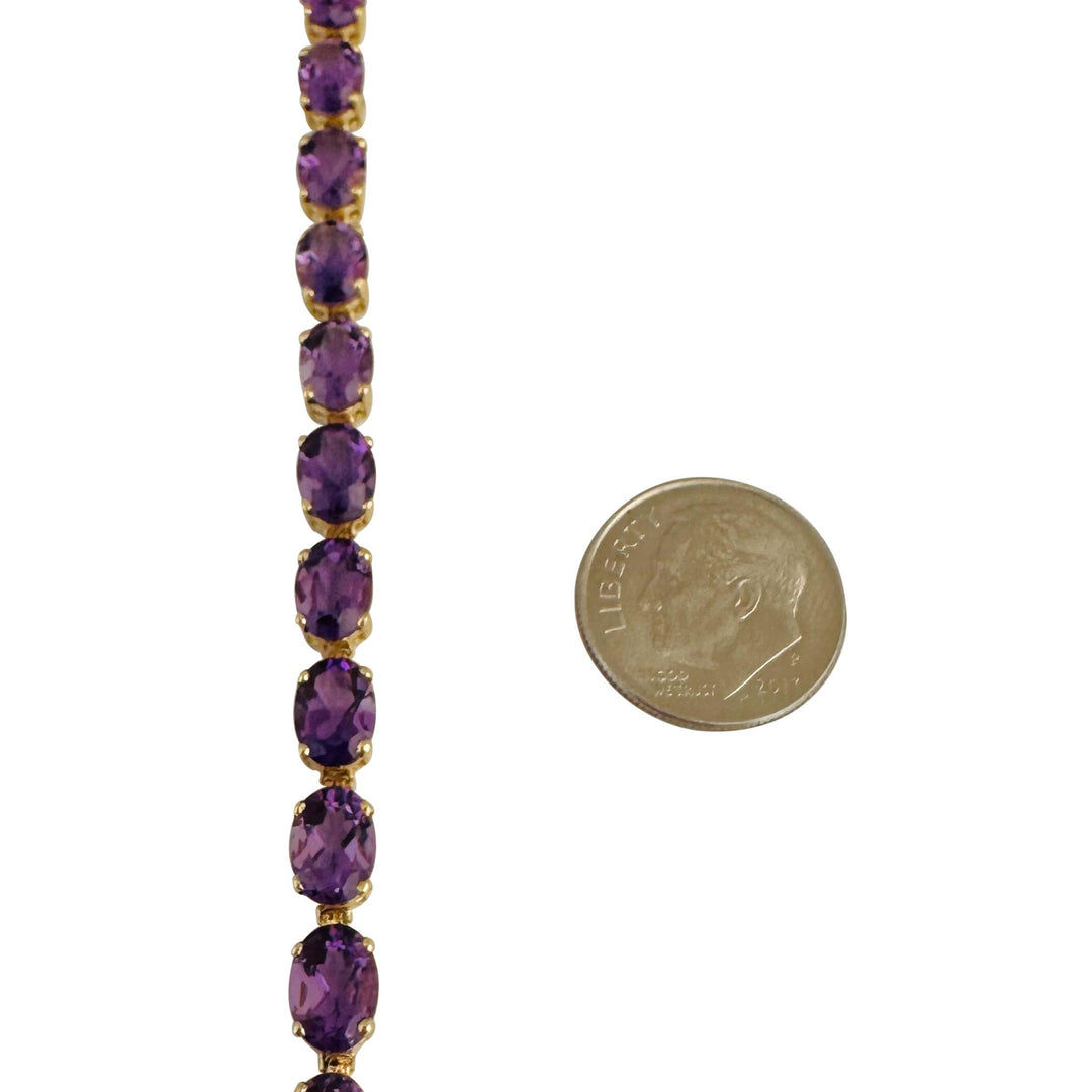 14k Yellow Gold and Amethyst 8g Ladies Link Bracelet 7"