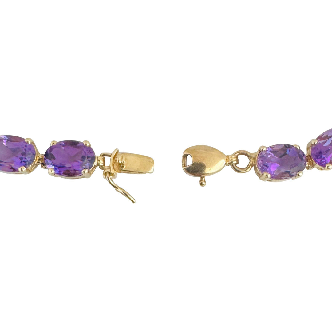 14k Yellow Gold and Amethyst 8g Ladies Link Bracelet 7"