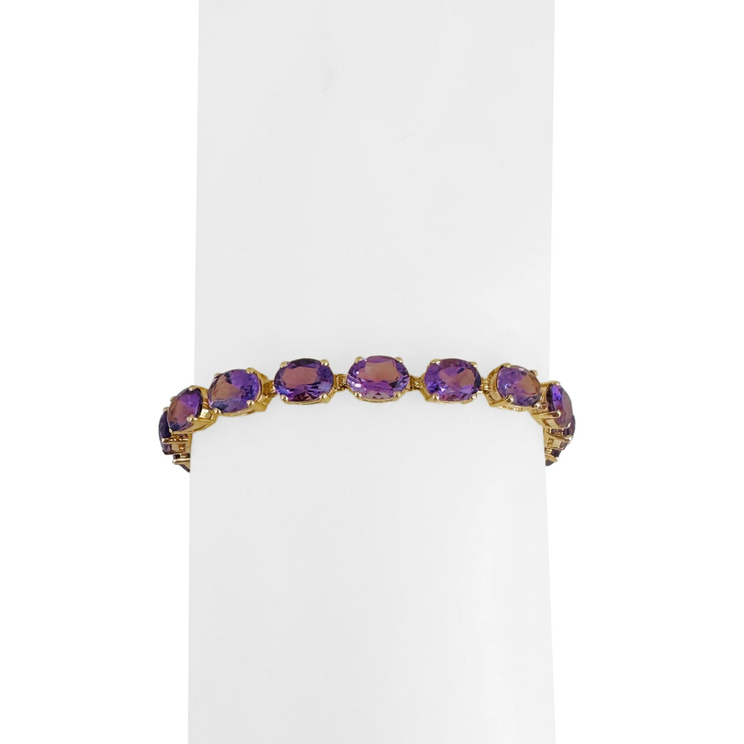 14k Yellow Gold and Amethyst 8g Ladies Link Bracelet 7"