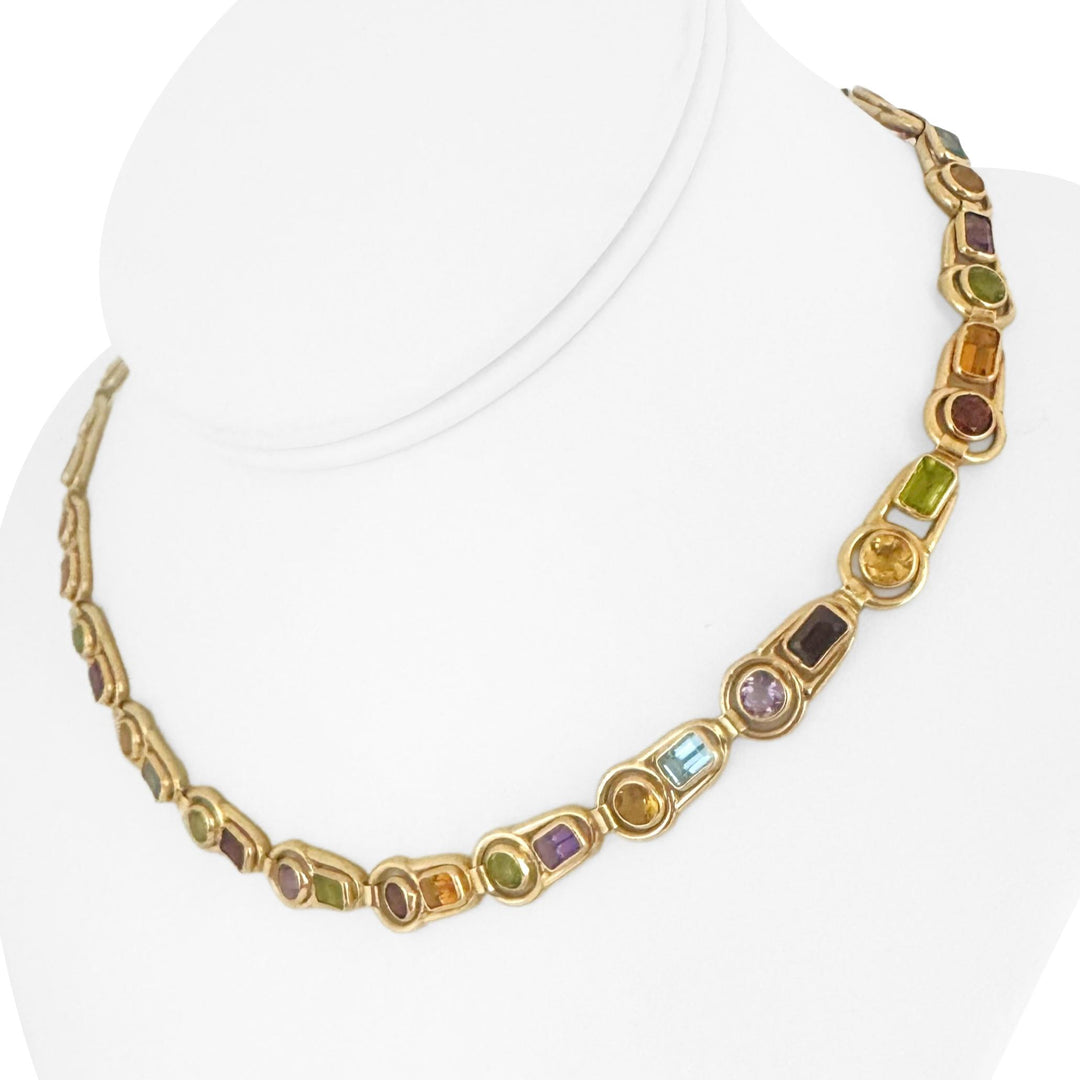 14k Yellow Gold and Multi Gemstone 23.9g Ladies Fancy Link Necklace 16"