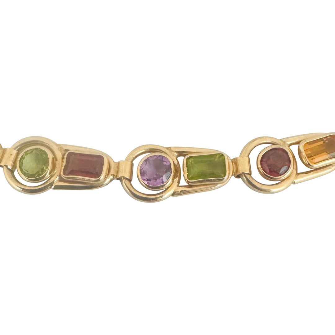 14k Yellow Gold and Multi Gemstone 23.9g Ladies Fancy Link Necklace 16"