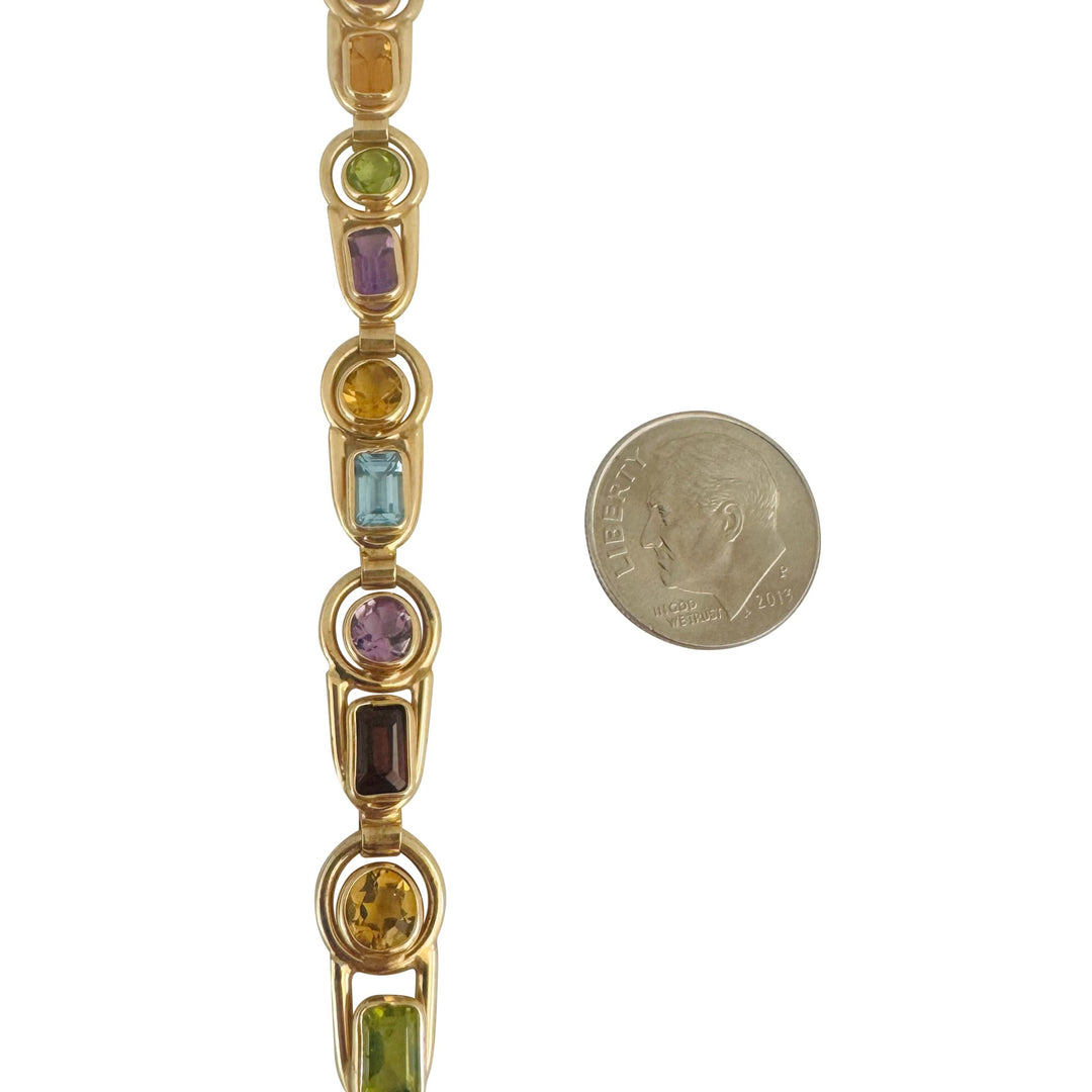 14k Yellow Gold and Multi Gemstone 23.9g Ladies Fancy Link Necklace 16"