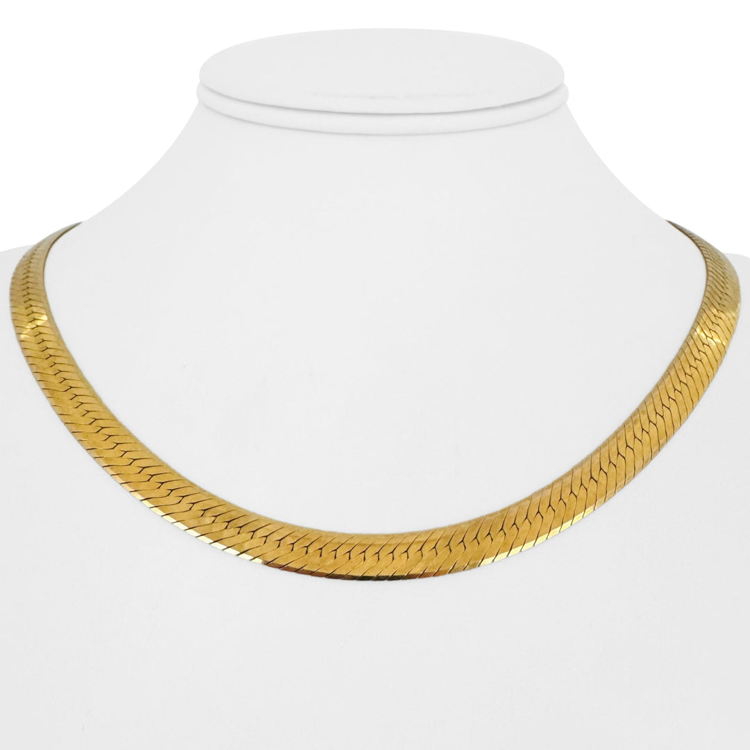 14k Yellow Gold 27.9g Solid Heavy 7mm Herringbone Link Necklace Italy 18"
