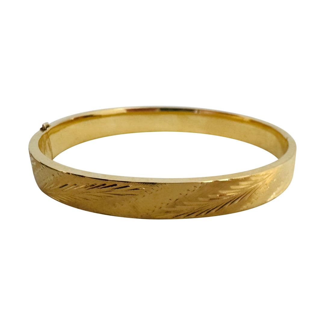 14k Yellow Gold 12g Ladies Vintage 8mm Floral Oval Bangle Bracelet 6.5"